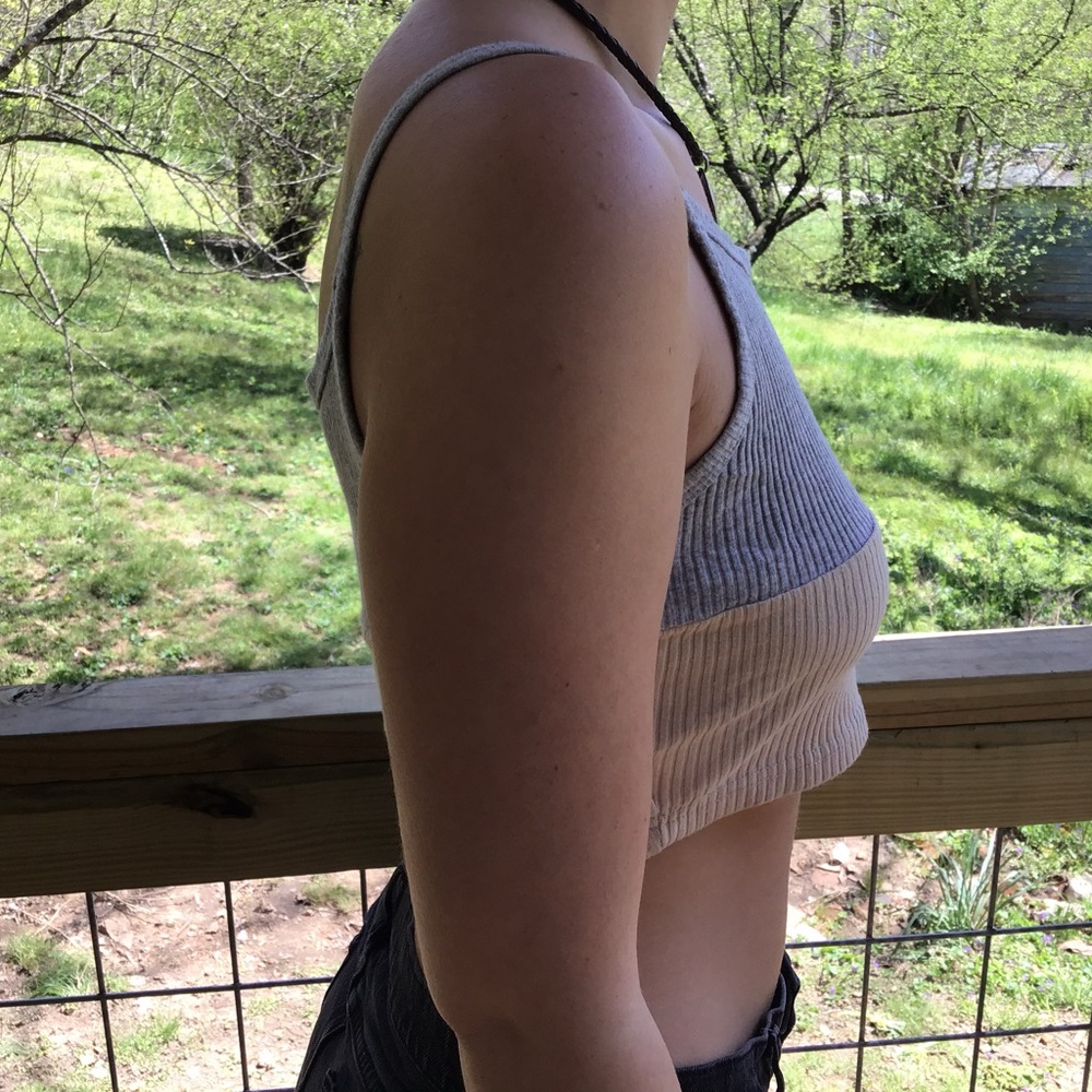 Gray and Cream Ribbed Crop Top - Picture 2 of 6